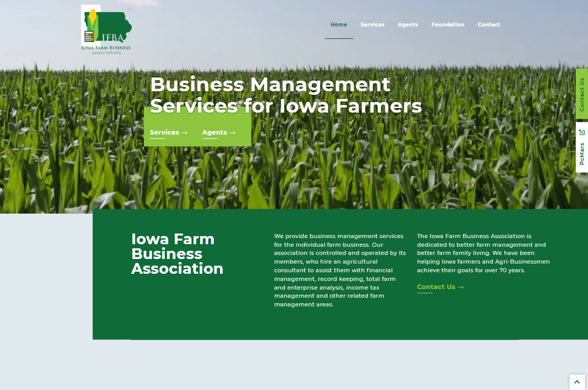 Screenshot of Iowa Farm Business Association website design
