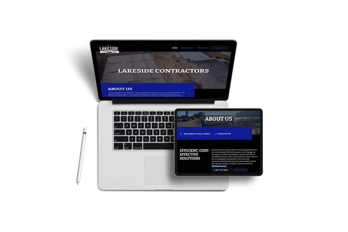 lakeside contractors website mockup on a laptop and ipad