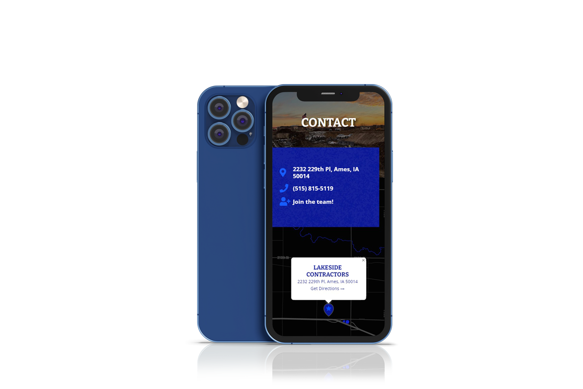 Lakeside Contractors - mockup of website on an iphone