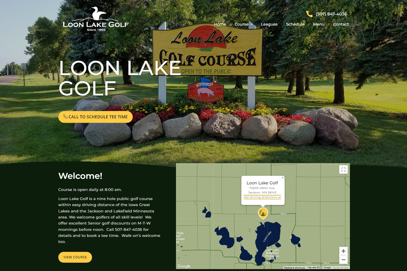 Screenshot of Loon Lake Golf website design