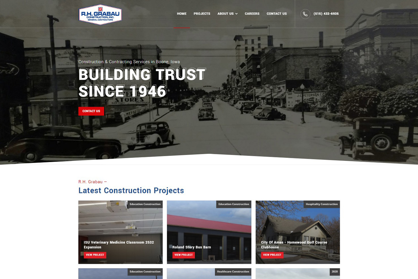 Screenshot of RH Grabau Construction, inc. website design