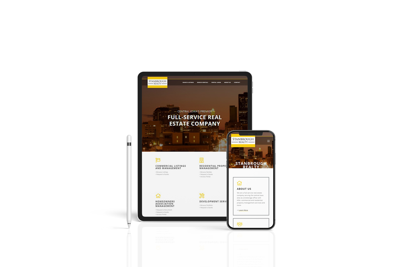 Mockup showing a tablet and mobile view of Stahnbrough Realty website