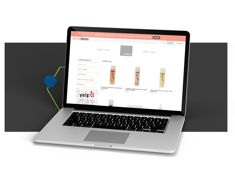 E-commerce website Mockup showing an example of a store page for a salon website