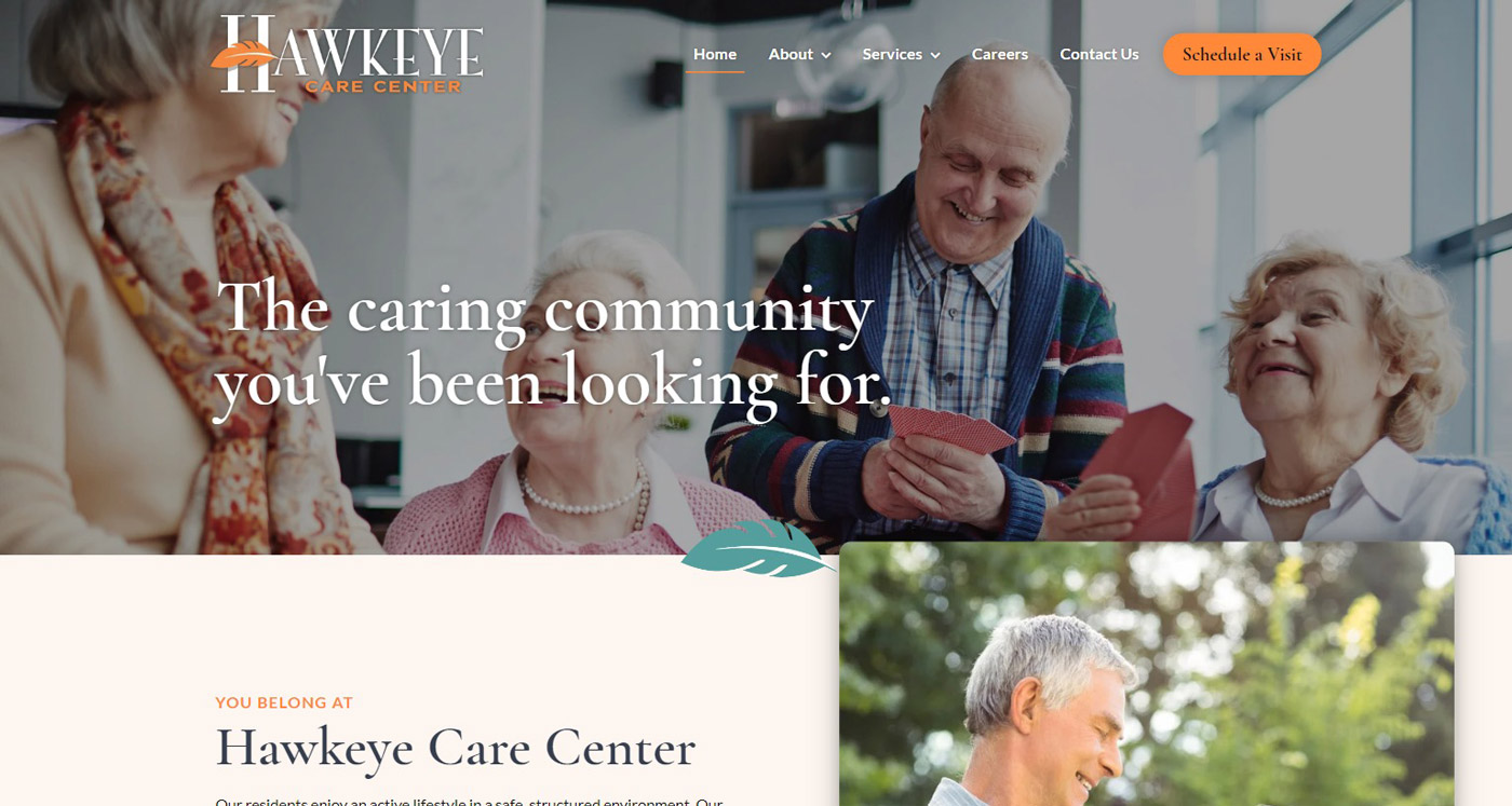Screenshot of the new website design of the Hawkeye Care Center website