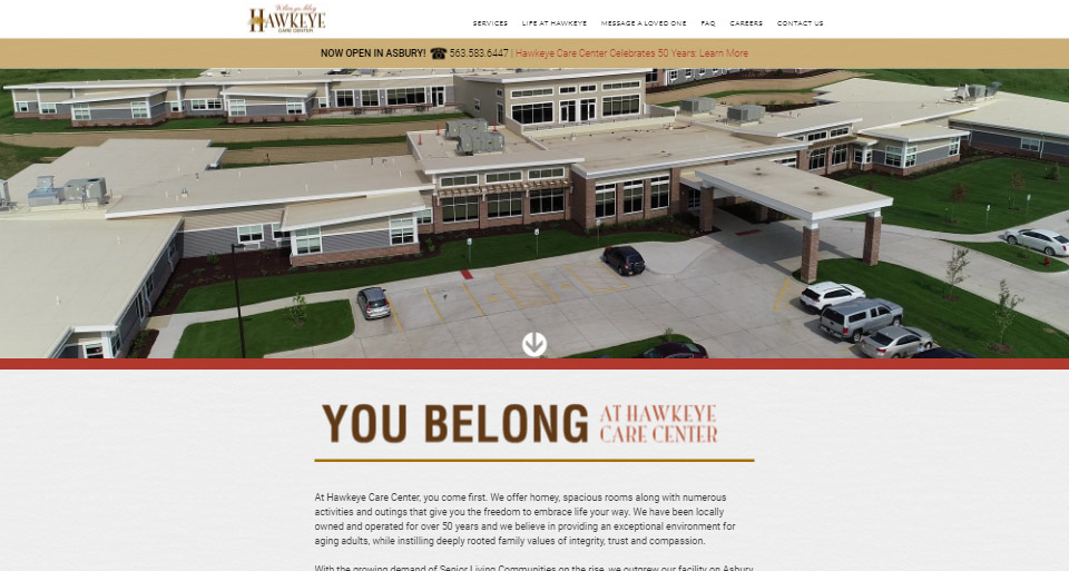 Screenshot of the previous design of the Hawkeye Care Center website