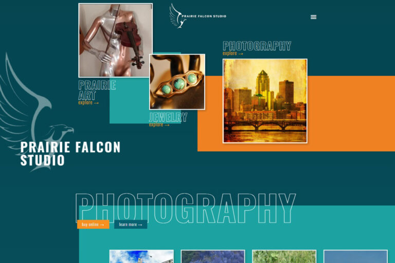 Screenshot of Prairie Falcon Studio website design
