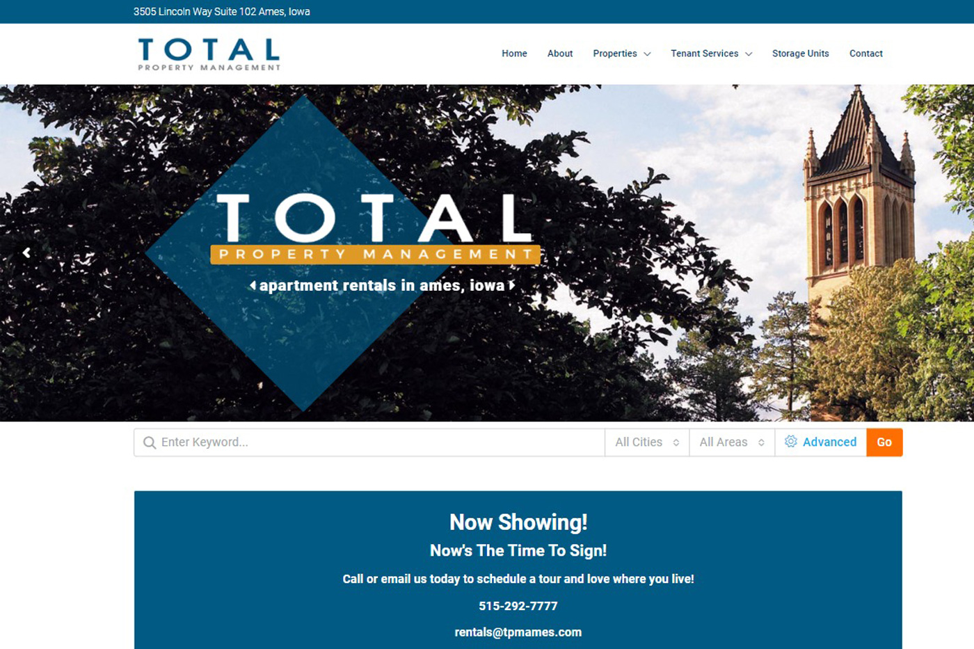 Screenshot of Total Property Management website design