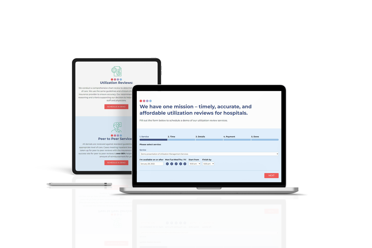 Mockup of a tablet and laptop view of the Utilization Reviews website design