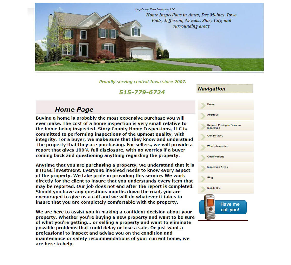 screenshot of story county home inspections original website