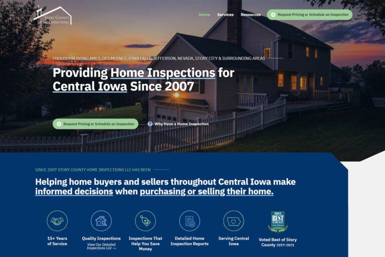 screenshot of story county home inspections website
