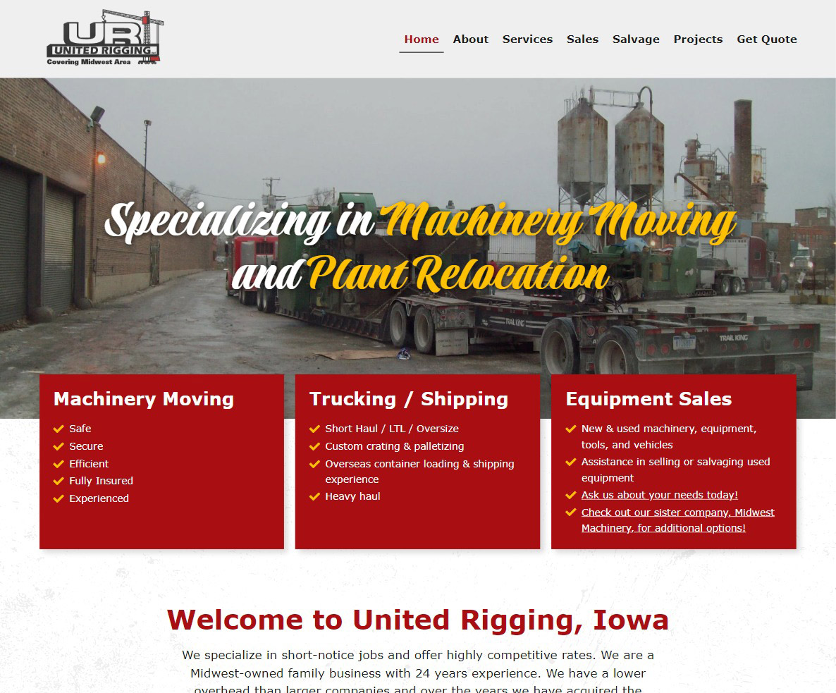 United Rigging - screenshot of new website