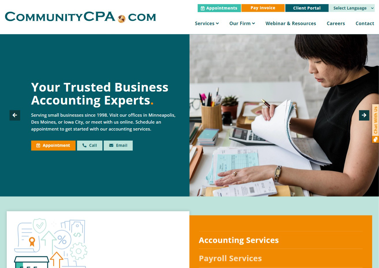 Community CPA website screenshot