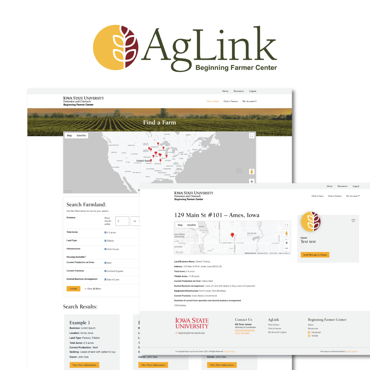 Screenshots of AgLink's Find a Farm web application