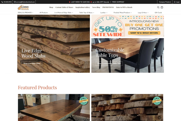 the lumber shack website screenshot