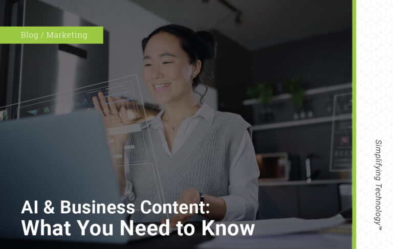 woman using laptop with futuristic glass screen Blog Title: AI and Business content: what you need to know