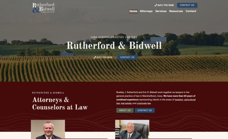 rutherford bidwell law office website screehnshot