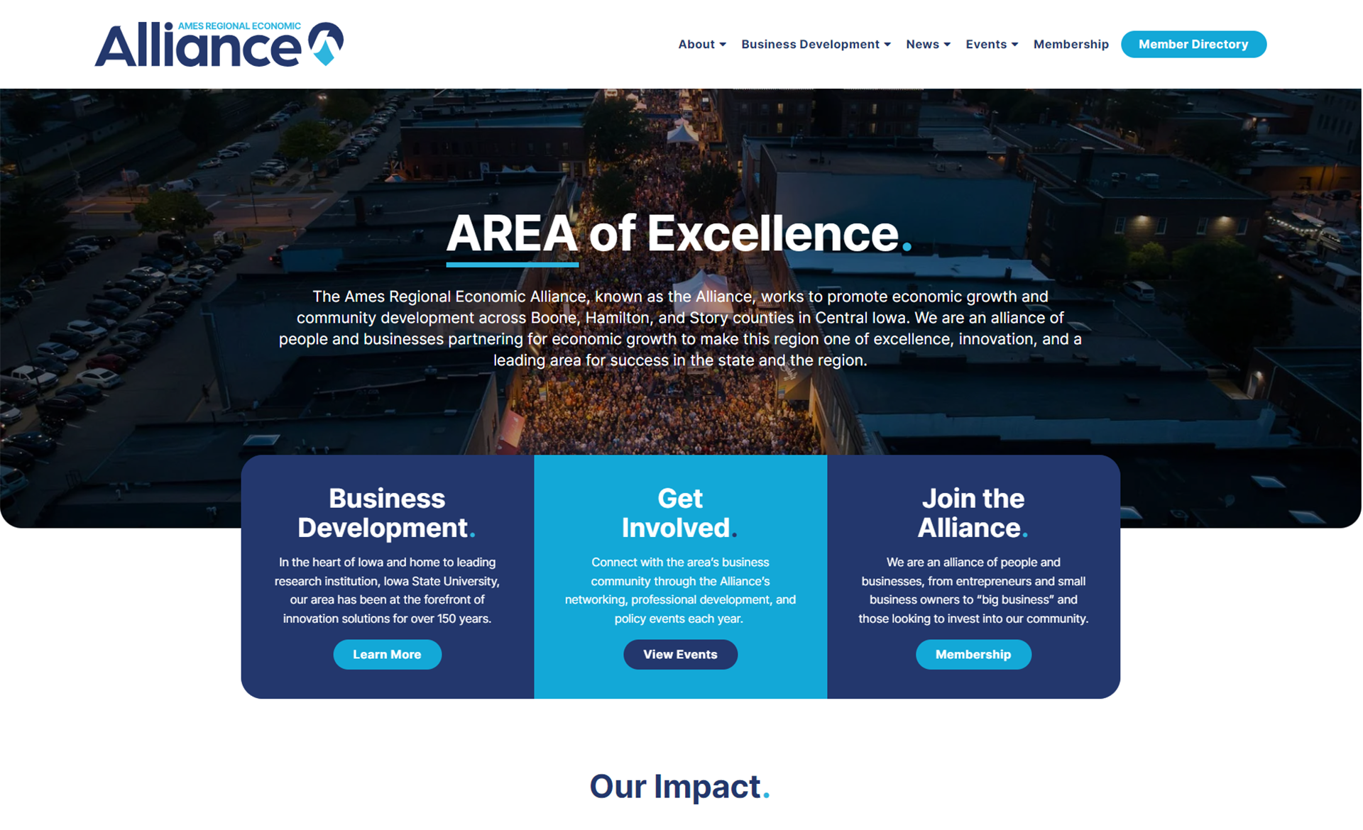 Screenshot from the AREA website design project