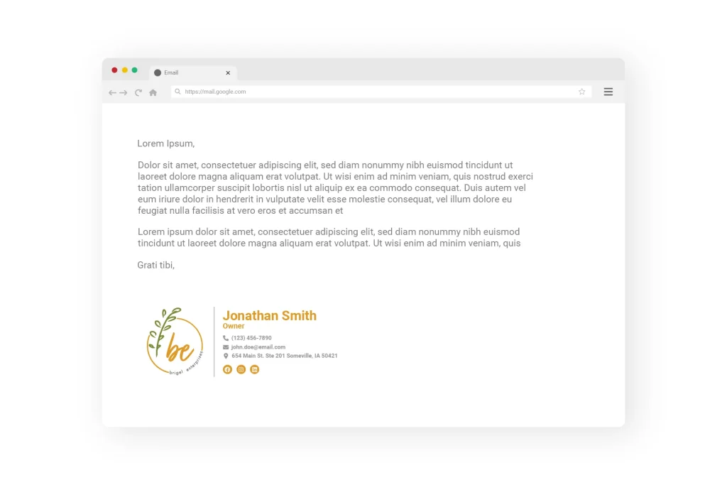 Brigel Enterprises email signature mockup