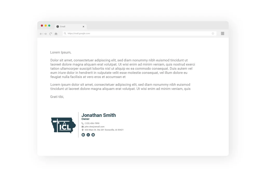 Iowa Construction Law email signature mockup