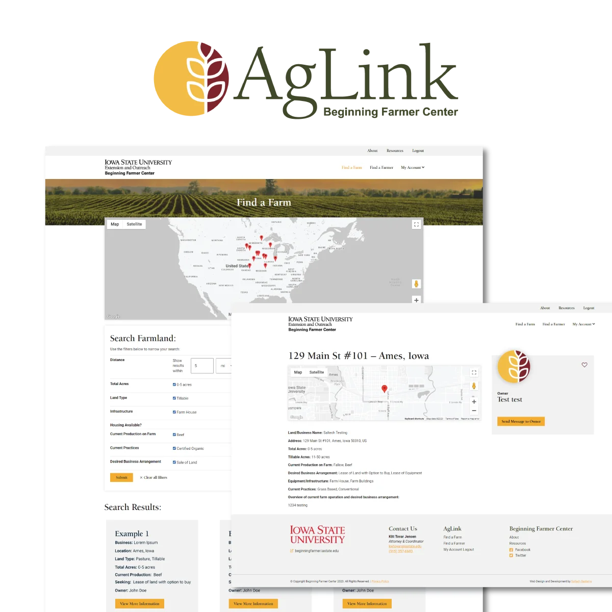 Screenshots of AgLink's Find a Farm web application