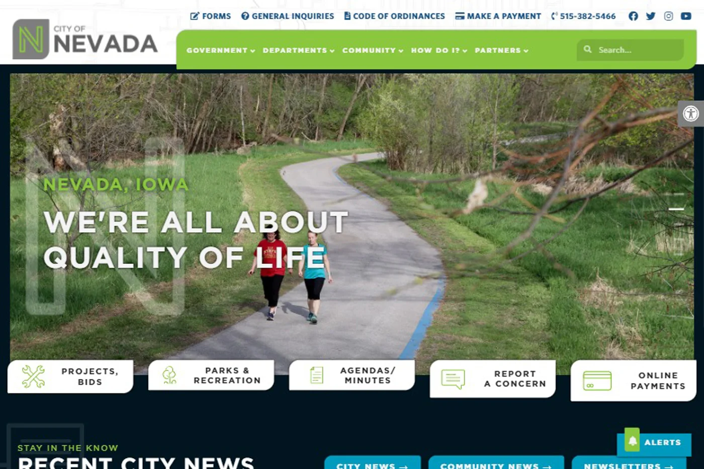 Screenshot of the City of Nevada website design