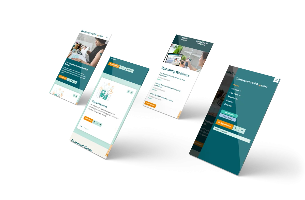 mockup of mobile version of community cpa website