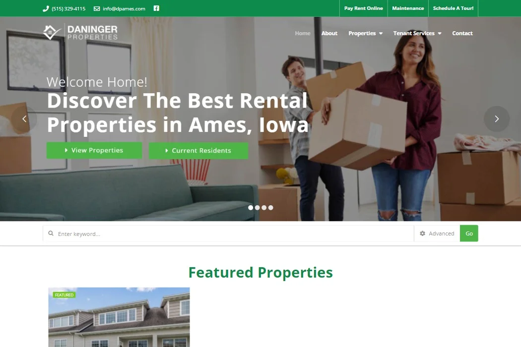 Screenshot of Daninger Properties website design