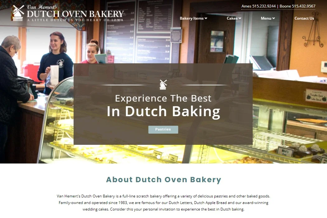 Screenshot of Van Hemert's Dutch Oven Bakery website design