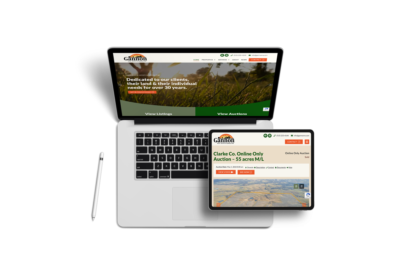 laptop and tablet screenshot from the Gannon Real Estate website design project