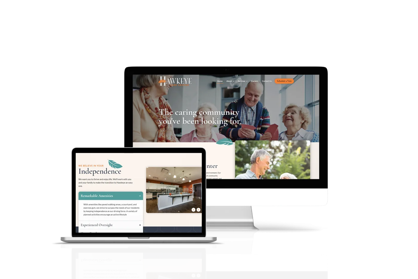 Mockup of a laptop and desktop view of the Hawkeye Care Center website