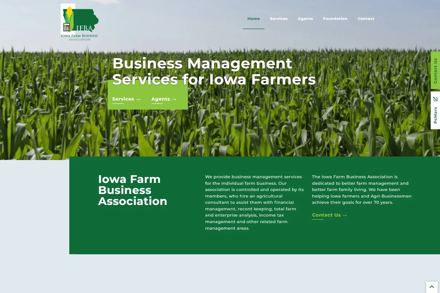 Screenshot of Iowa Farm Business Association website design