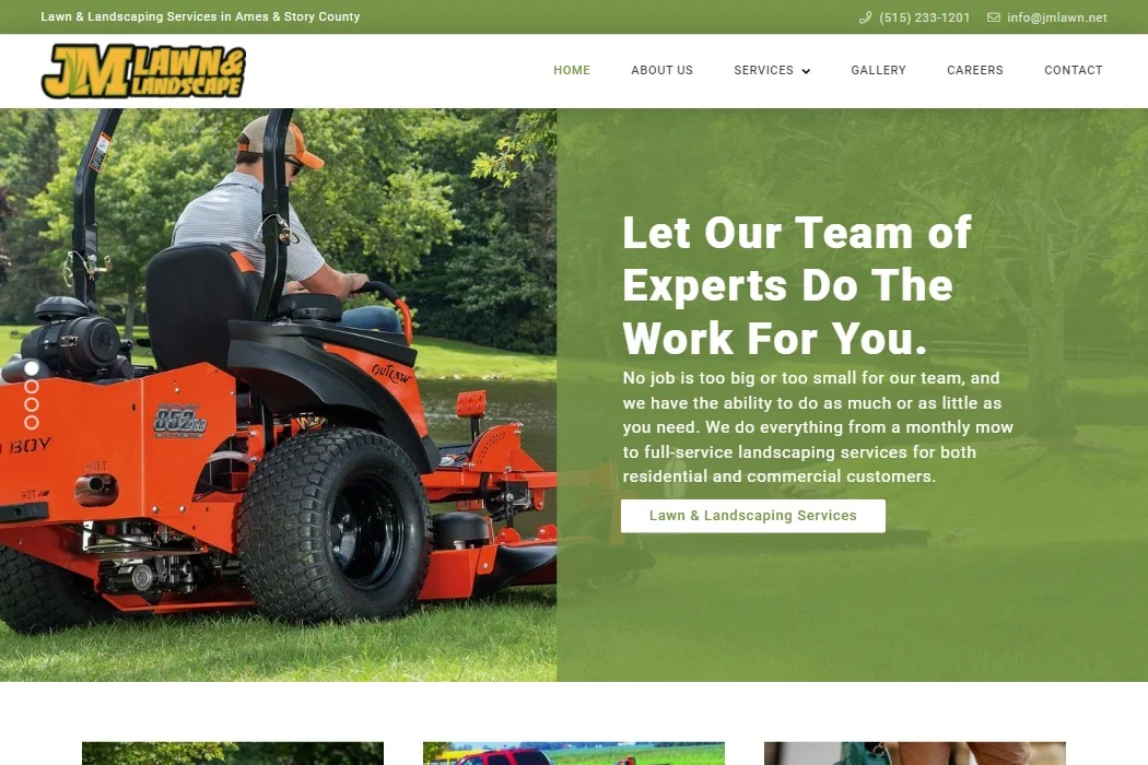 Screenshot of JM Lawn & Landscape website design