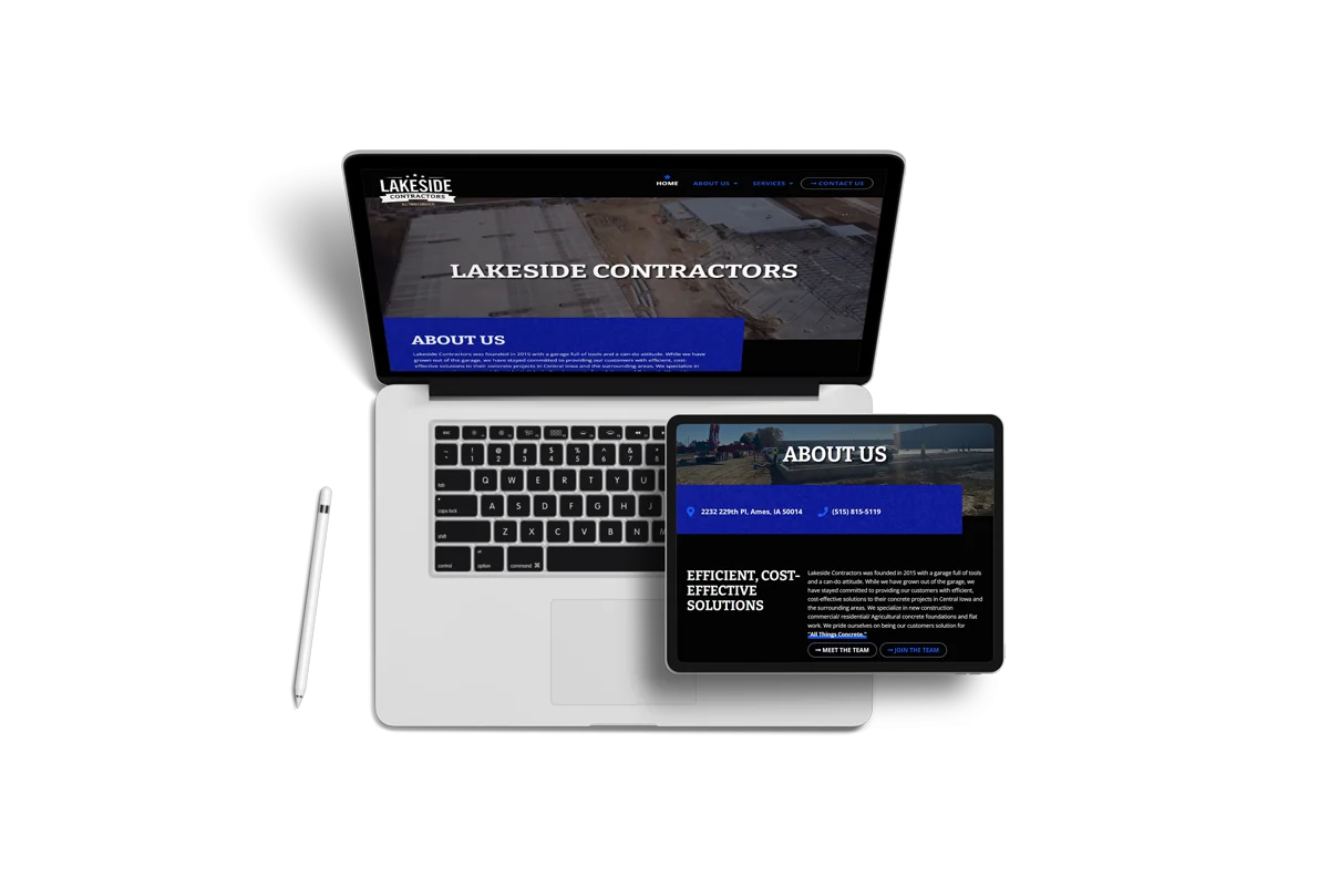 lakeside contractors website mockup on a laptop and ipad