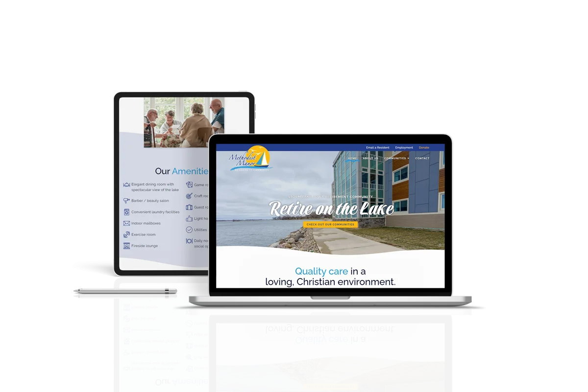 mockup on methodist manner website on a laptop and an ipad