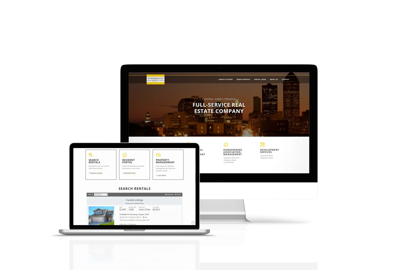 Mockups of a laptop and desktop view of the Stanbrough Realty website